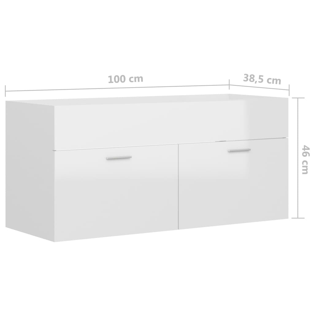 Sink base cabinet high-gloss white 100x38.5x46 cm