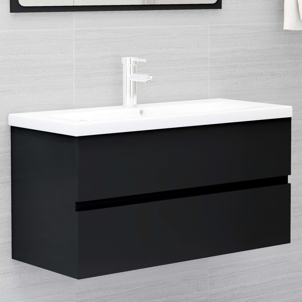 Sink base cabinet black 90x38.5x45 cm made of wood