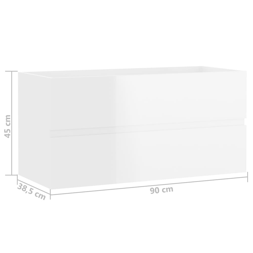 Sink base cabinet high-gloss white 90x38.5x45 cm