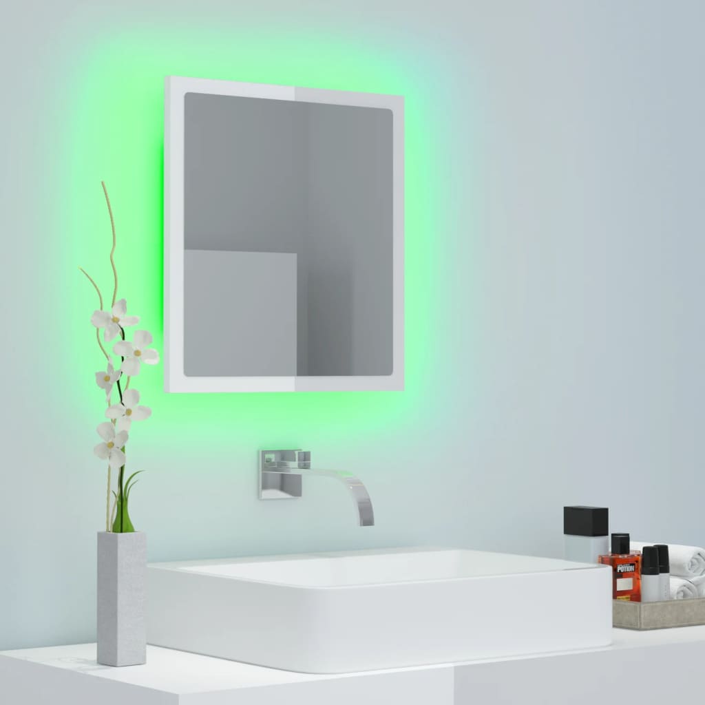 LED bathroom mirror high-gloss white 40x8.5x37 cm acrylic