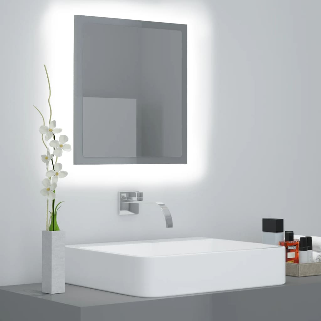 LED bathroom mirror high-gloss gray 40x8.5x37 cm acrylic