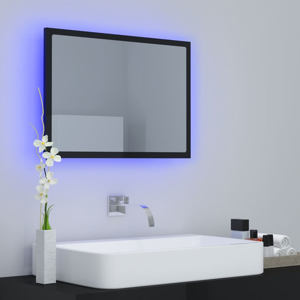 LED-Badspiegel Hochglanz-Schwarz 60x8,5x37 cm Acryl
