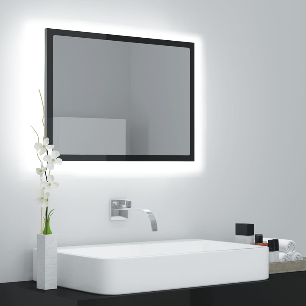 LED bathroom mirror high-gloss black 60x8.5x37 cm acrylic