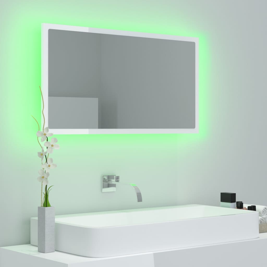 LED-Badspiegel Hochglanz-Weiß 80x8,5x37 cm Acryl