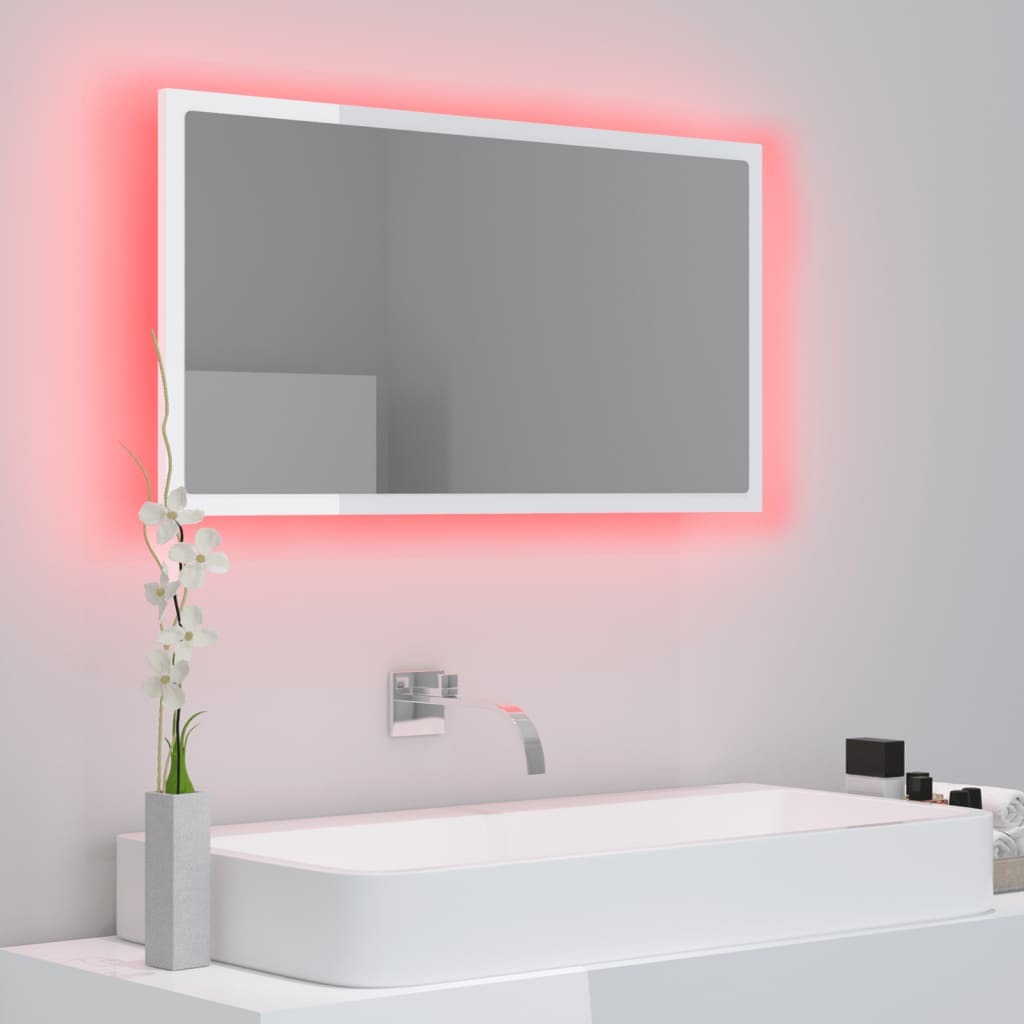 LED bathroom mirror high-gloss white 80x8.5x37 cm acrylic