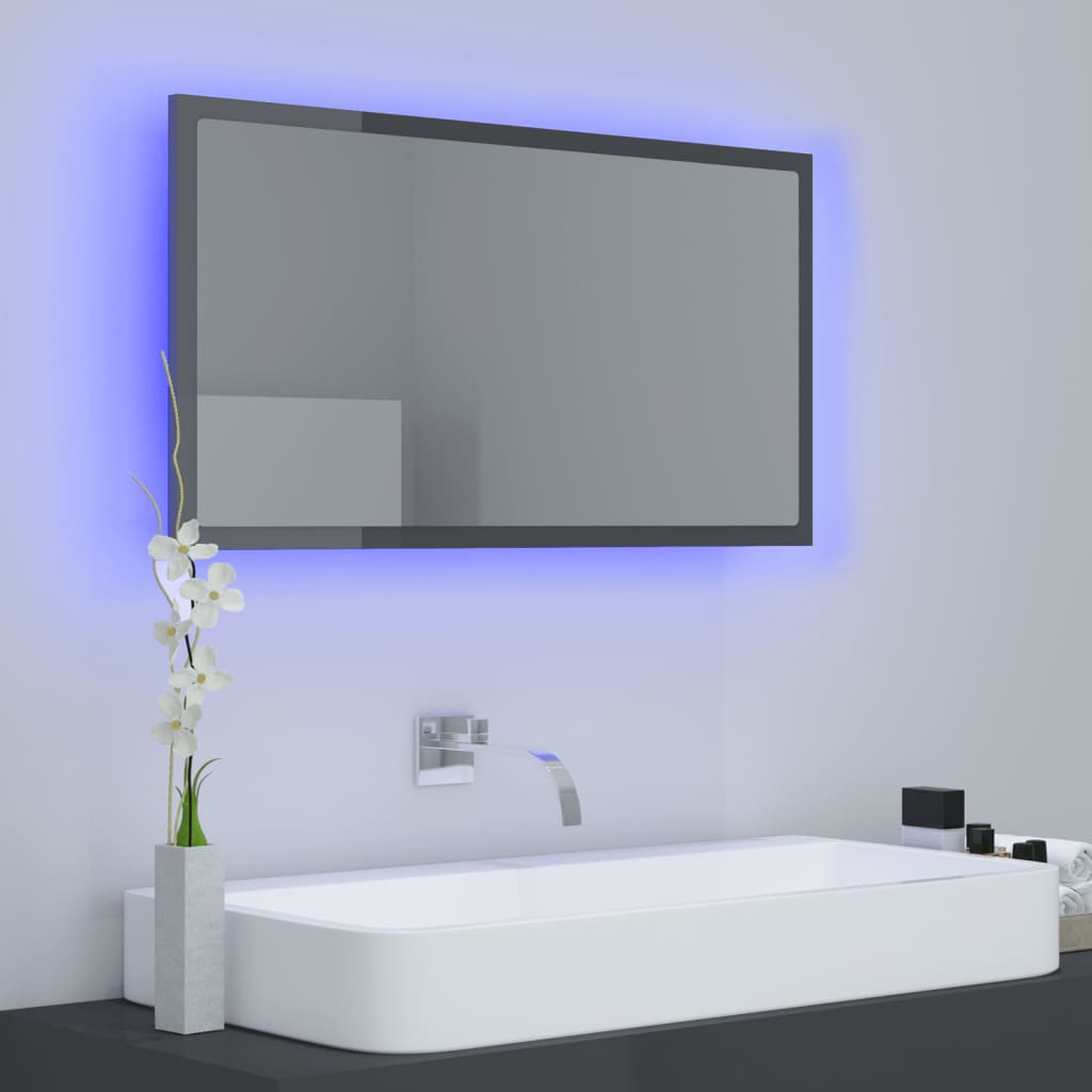 LED-Badspiegel Hochglanz-Grau 80x8,5x37 cm Acryl