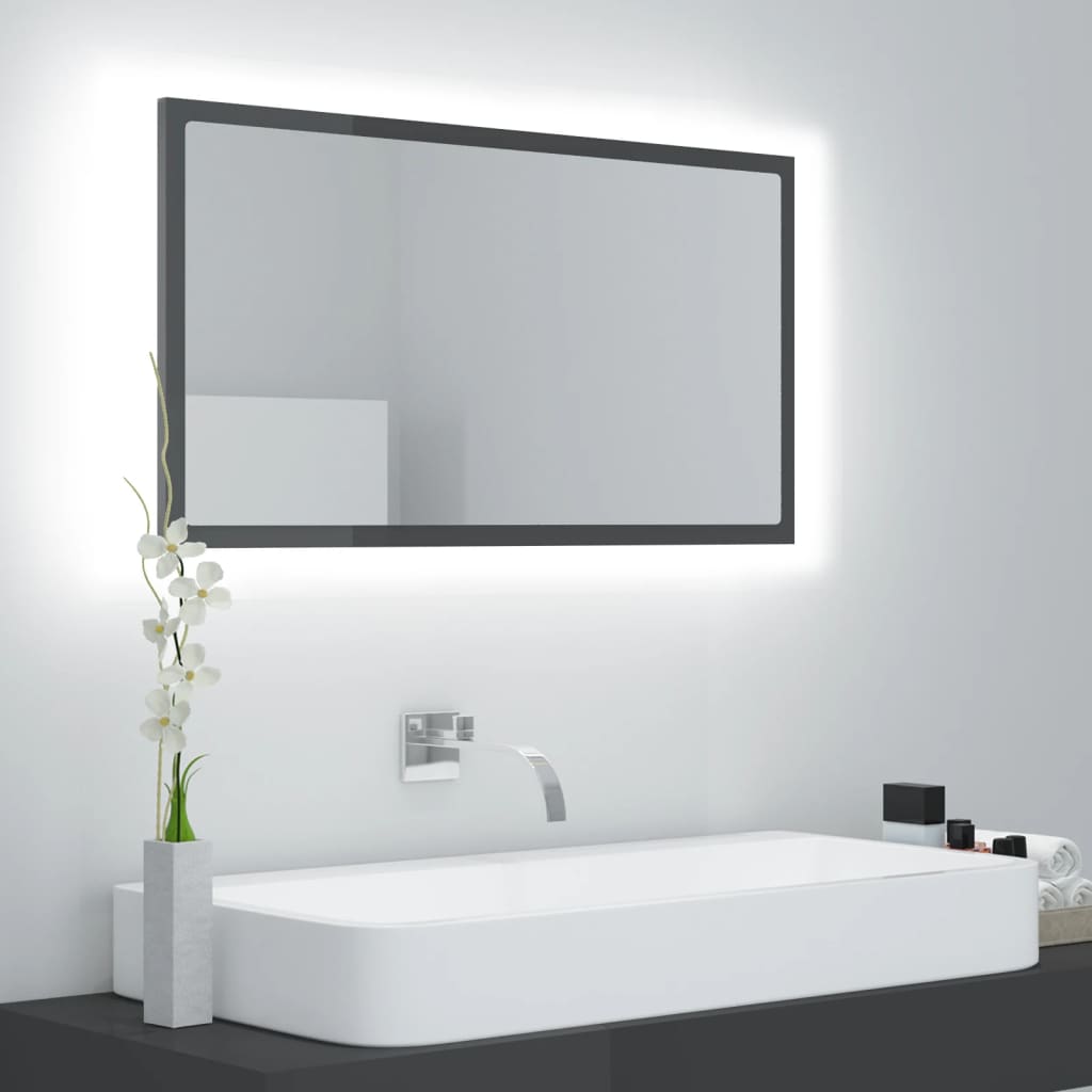 LED bathroom mirror high-gloss gray 80x8.5x37 cm acrylic