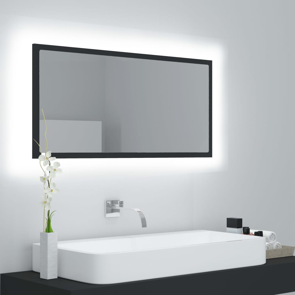 LED bathroom mirror gray 90x8.5x37 cm acrylic