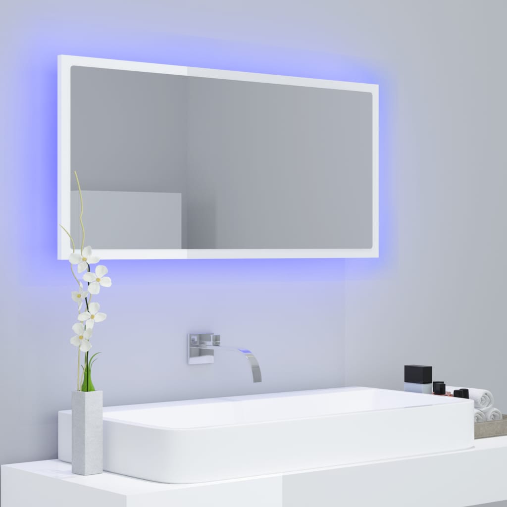 LED bathroom mirror high-gloss white 90x8.5x37 cm acrylic