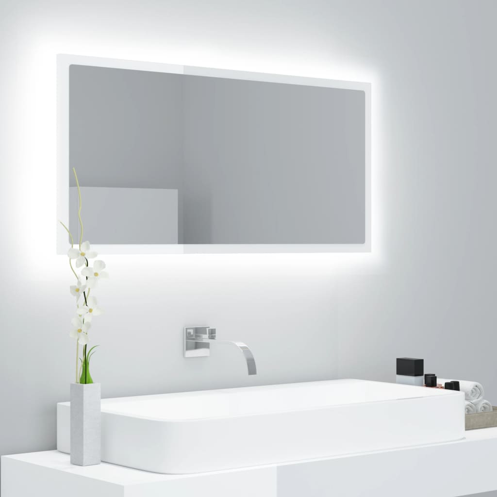 LED bathroom mirror high-gloss white 90x8.5x37 cm acrylic