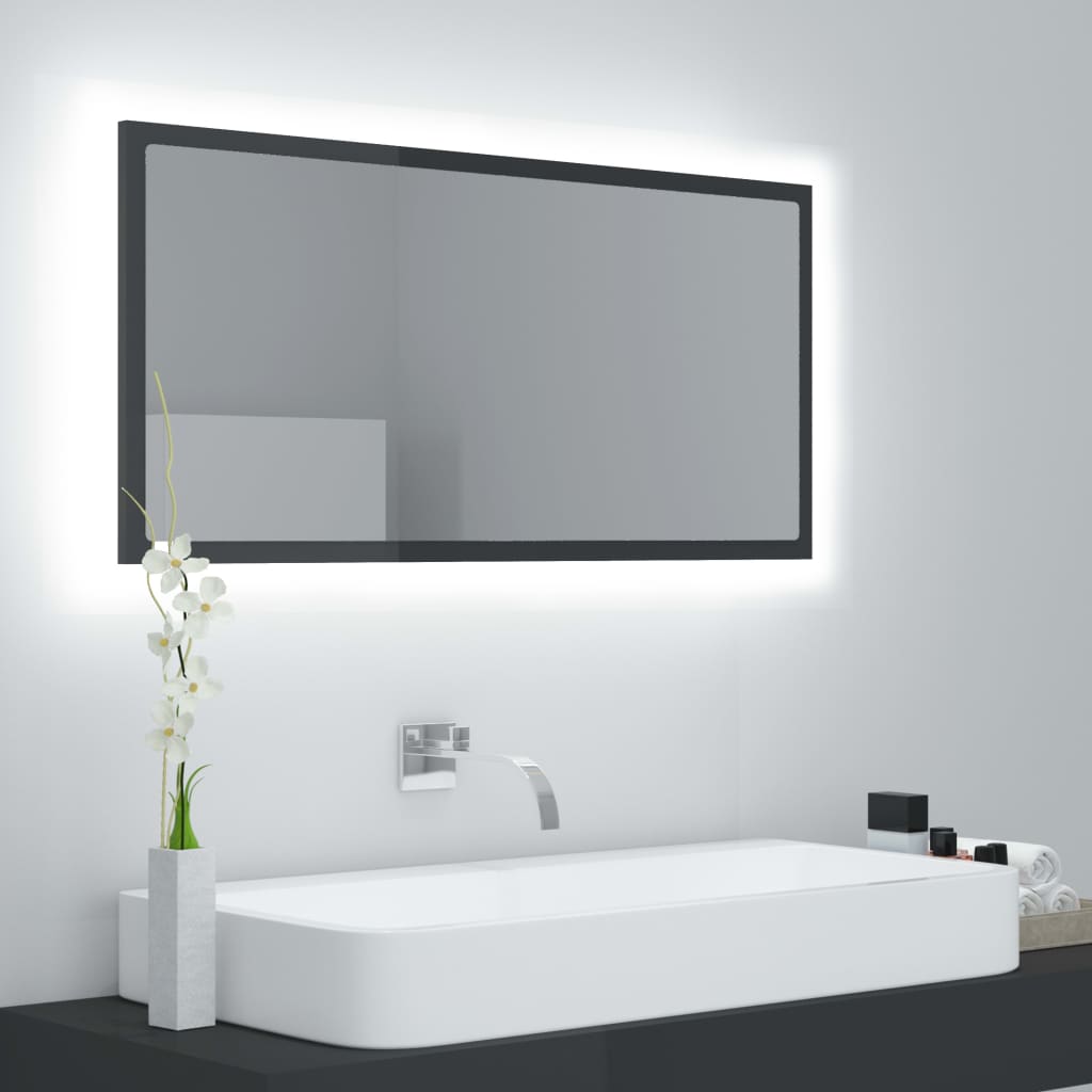 LED bathroom mirror high-gloss gray 90x8.5x37 cm acrylic