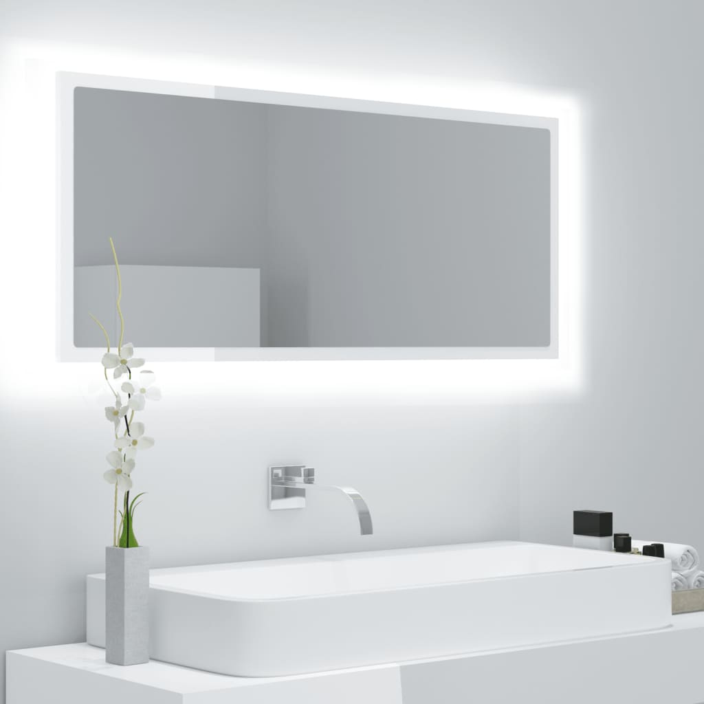 LED bathroom mirror high-gloss white 100x8.5x37 cm acrylic