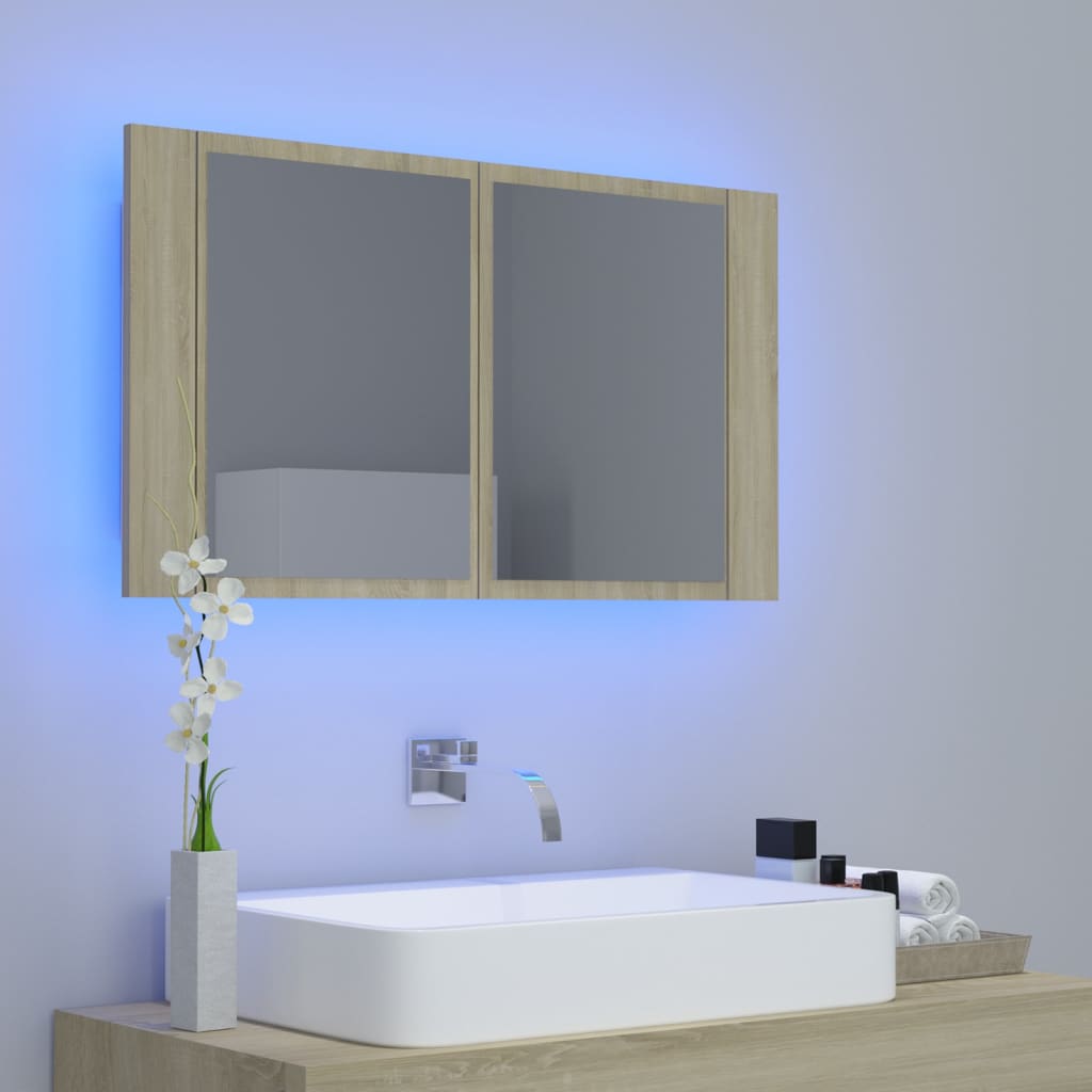 LED-Bad-Spiegelschrank Sonoma-Eiche 80x12x45 cm Acryl