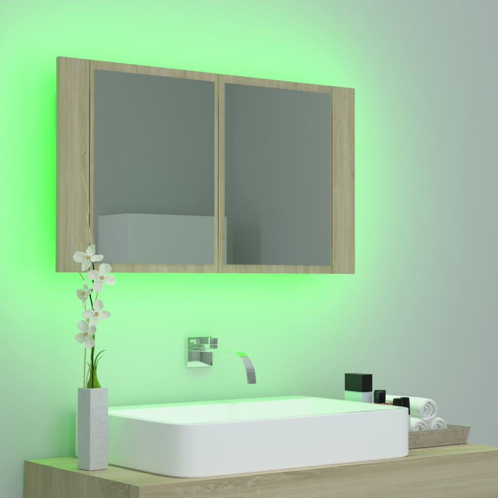 LED bathroom mirror cabinet Sonoma oak 80x12x45 cm acrylic