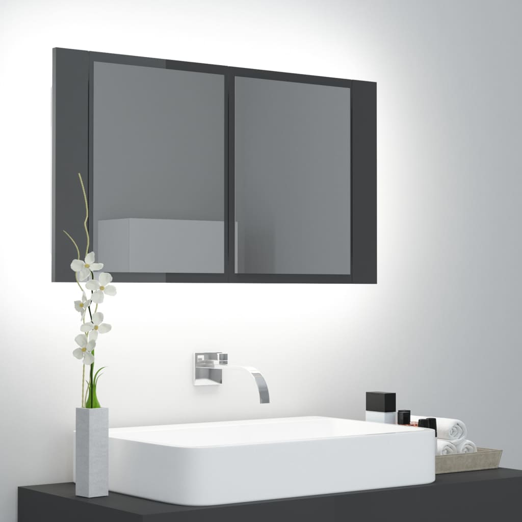 LED bathroom mirror cabinet high-gloss gray 80x12x45 cm acrylic