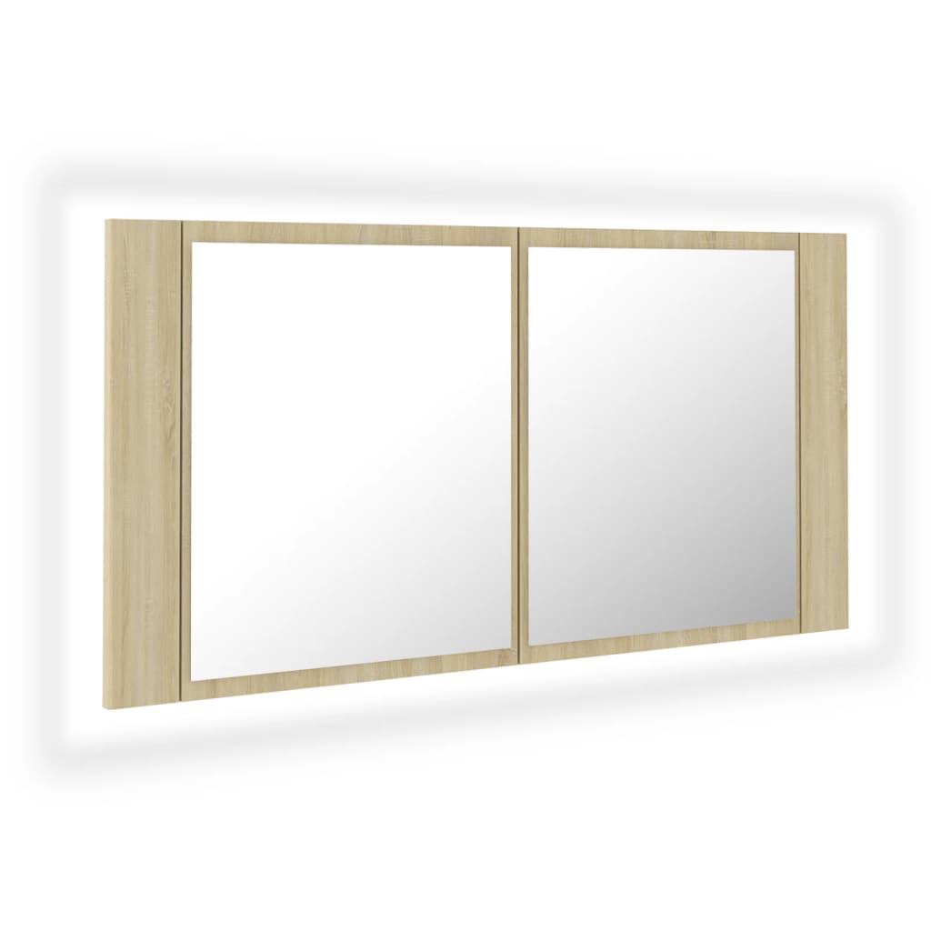 LED bathroom mirror cabinet Sonoma oak 90x12x45 cm acrylic