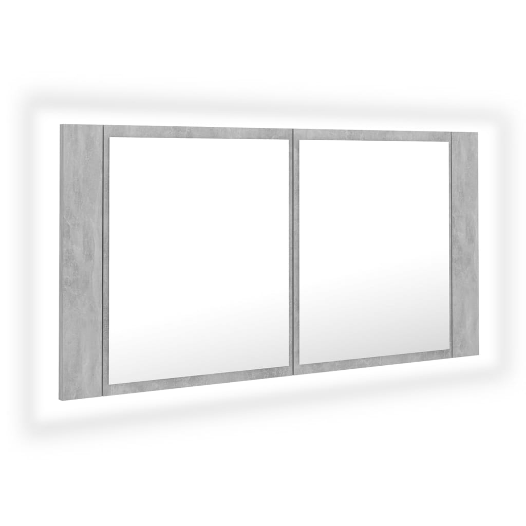 LED-Bad-Spiegelschrank Betongrau 90x12x45 cm Acryl