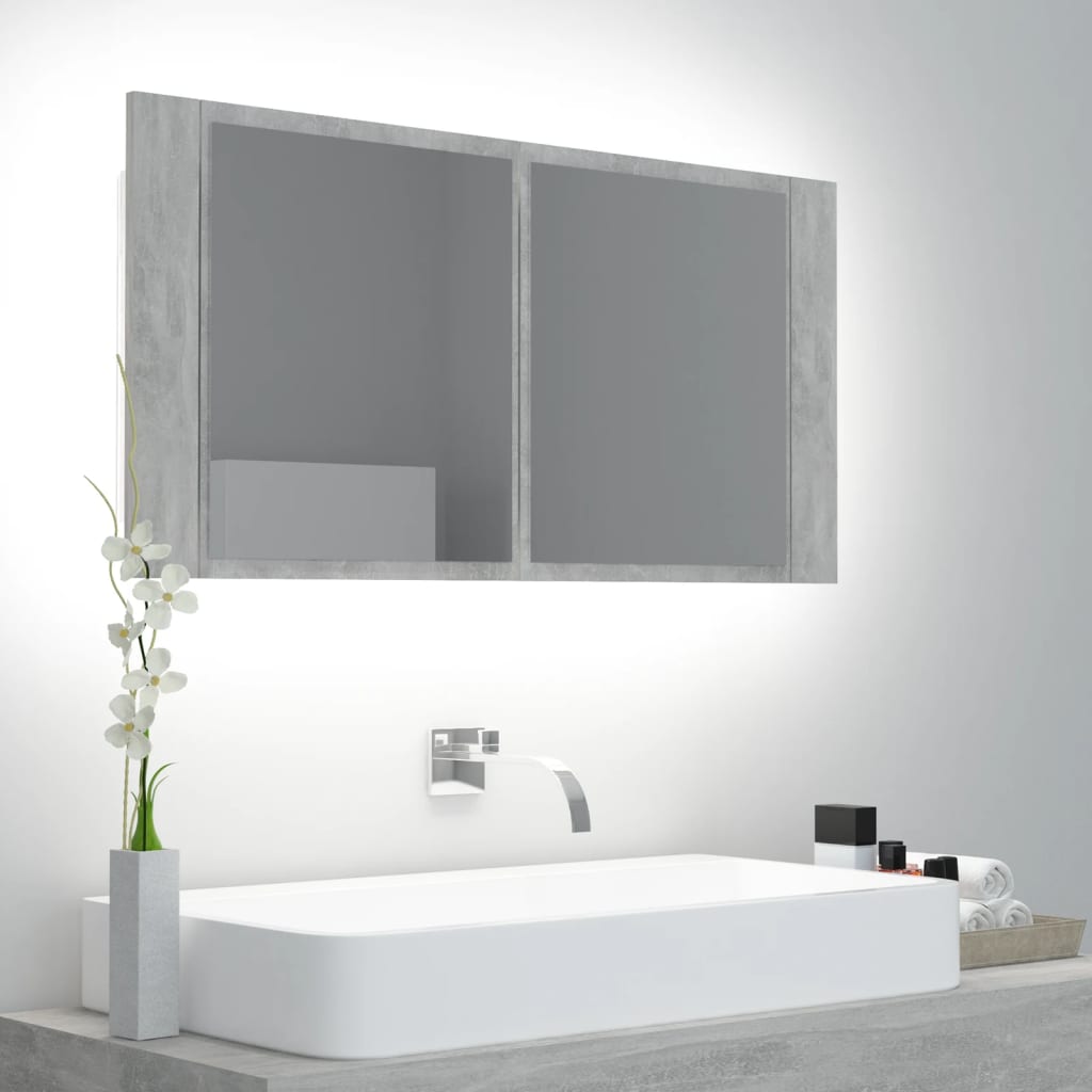 LED bathroom mirror cabinet concrete gray 90x12x45 cm acrylic