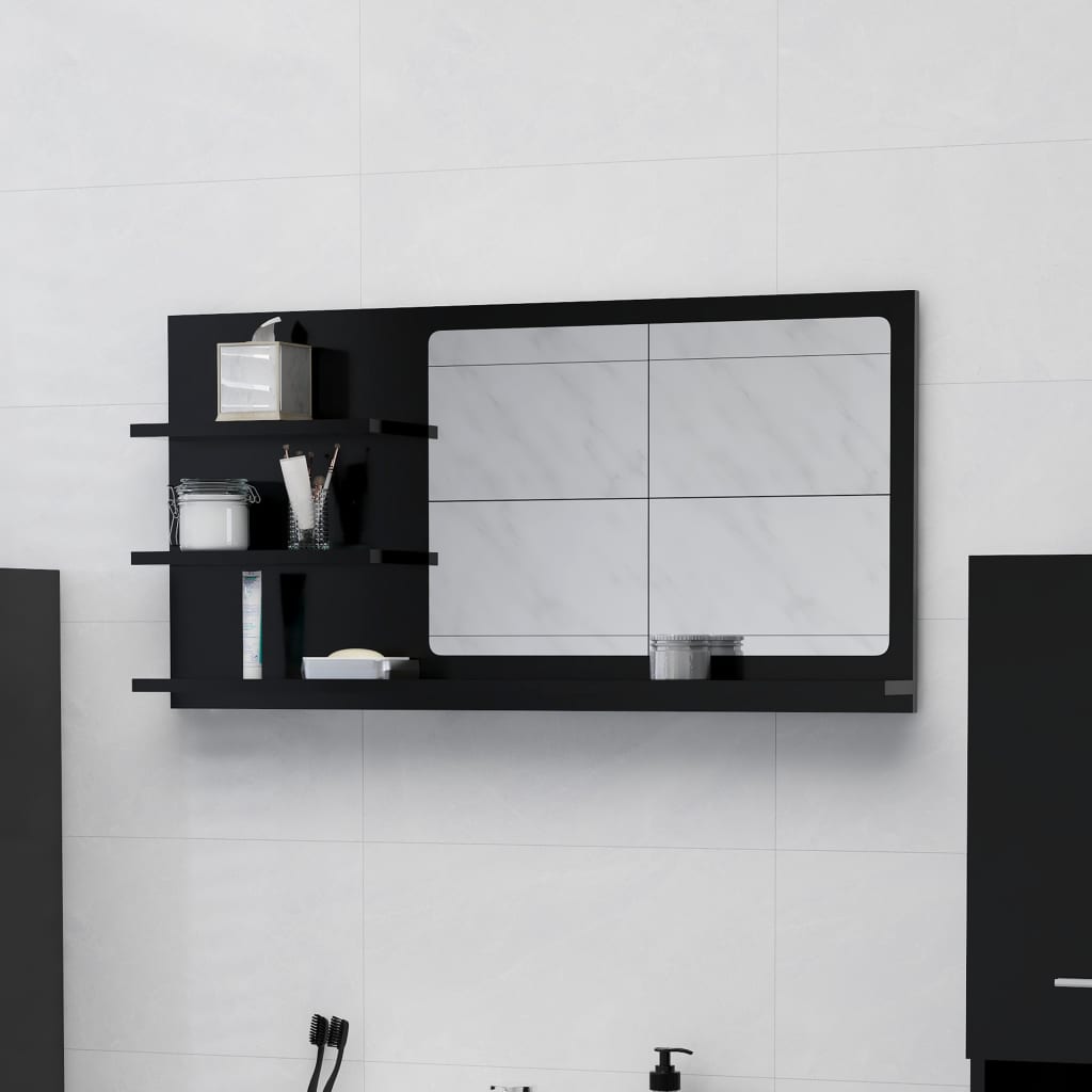 Bathroom mirror black 90x10.5x45 cm made of wood