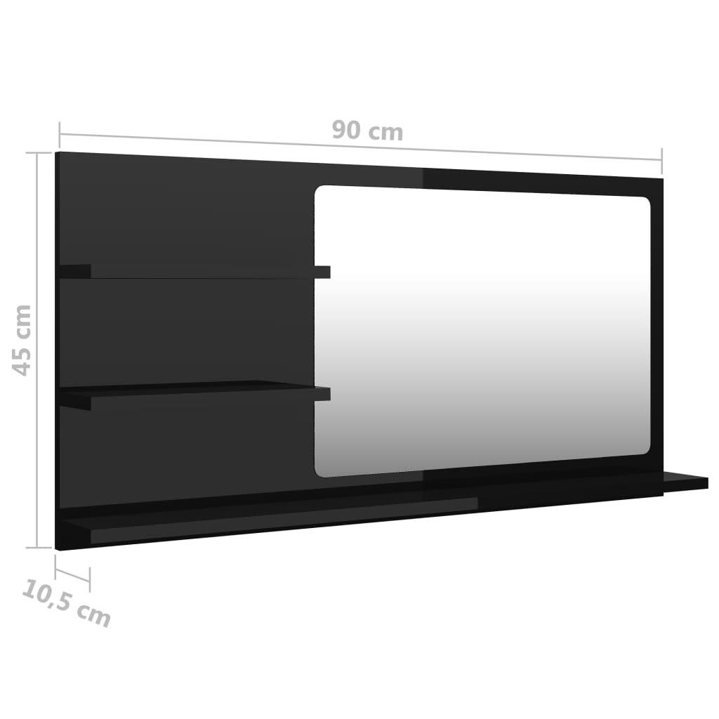Badspiegel Hochglanz-Schwarz 90x10,5x45 cm Holzwerkstoff