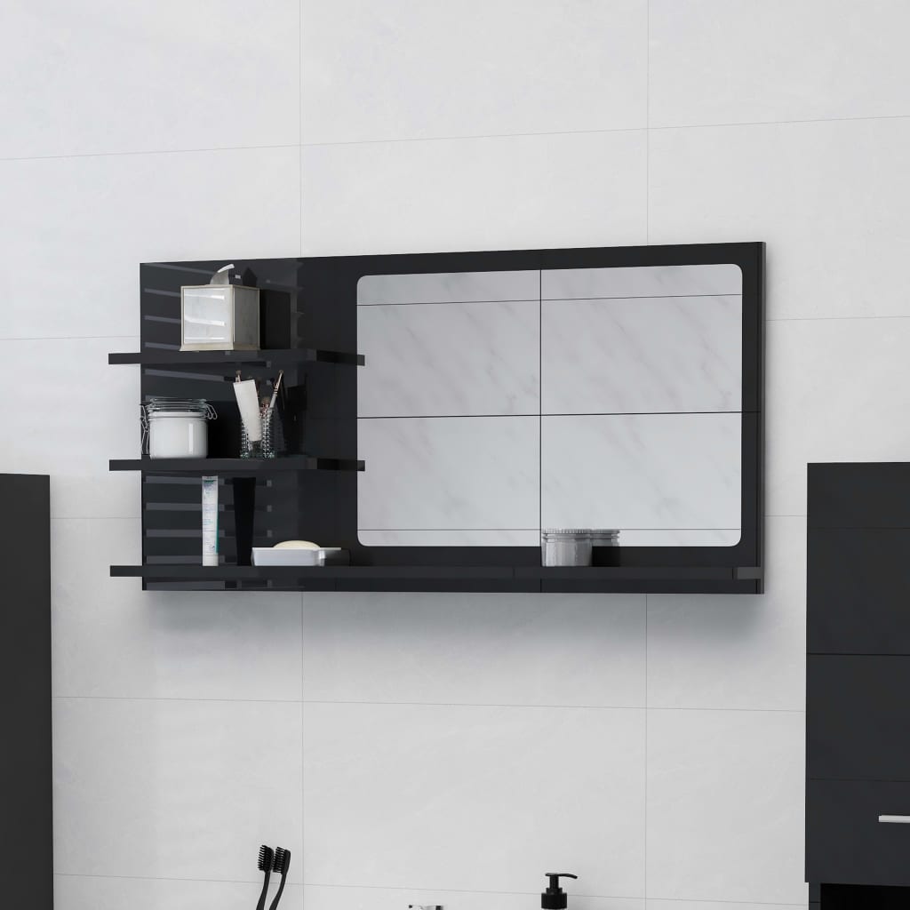 Bathroom mirror high-gloss black 90x10.5x45 cm made of wood