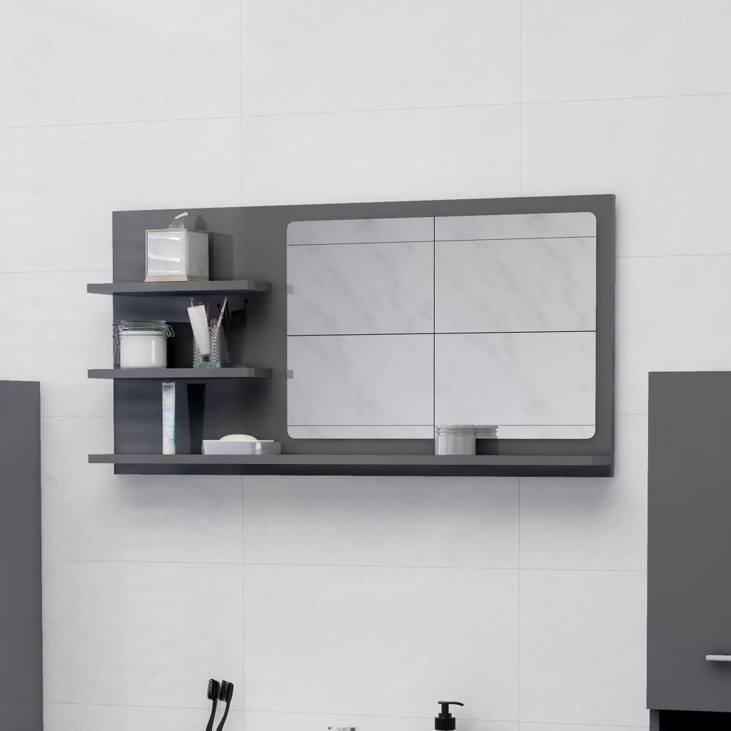 Bathroom mirror high-gloss gray 90x10.5x45 cm made of wood