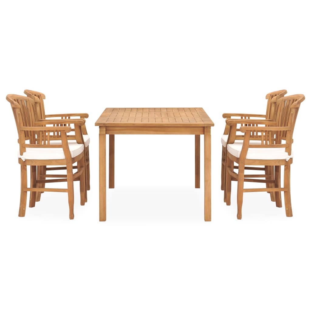 5 pcs. Garden dining group with cushions made of solid teak wood