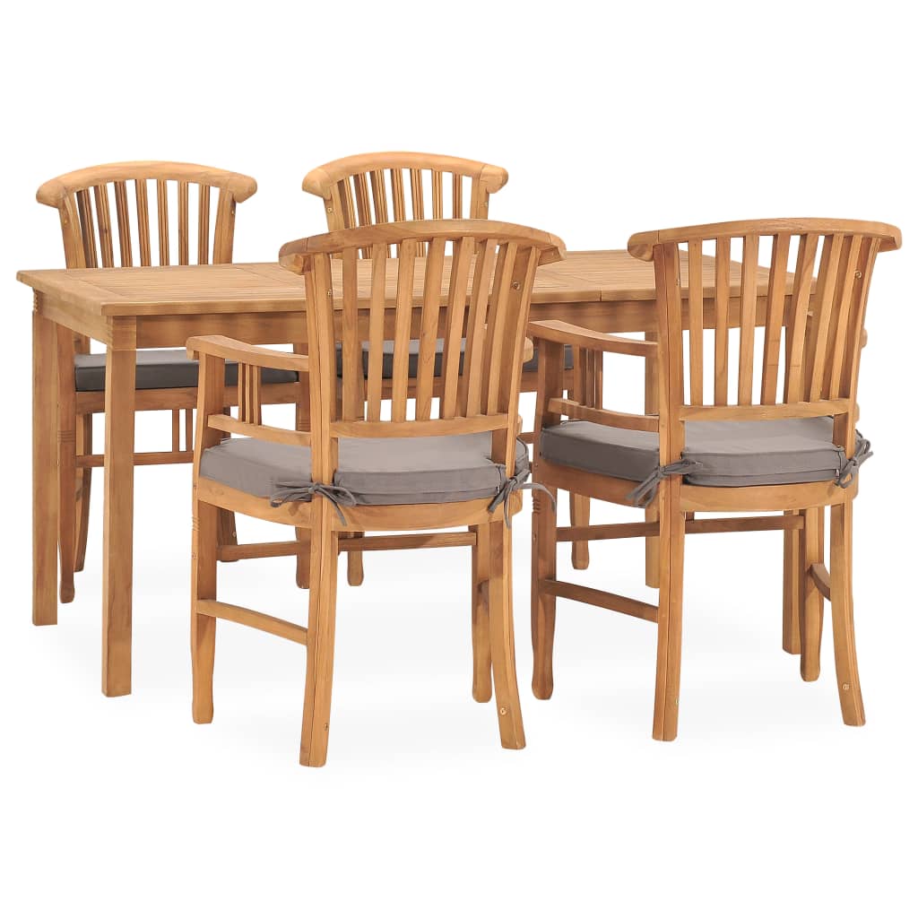 5 pcs. Garden dining group with cushions made of solid teak wood