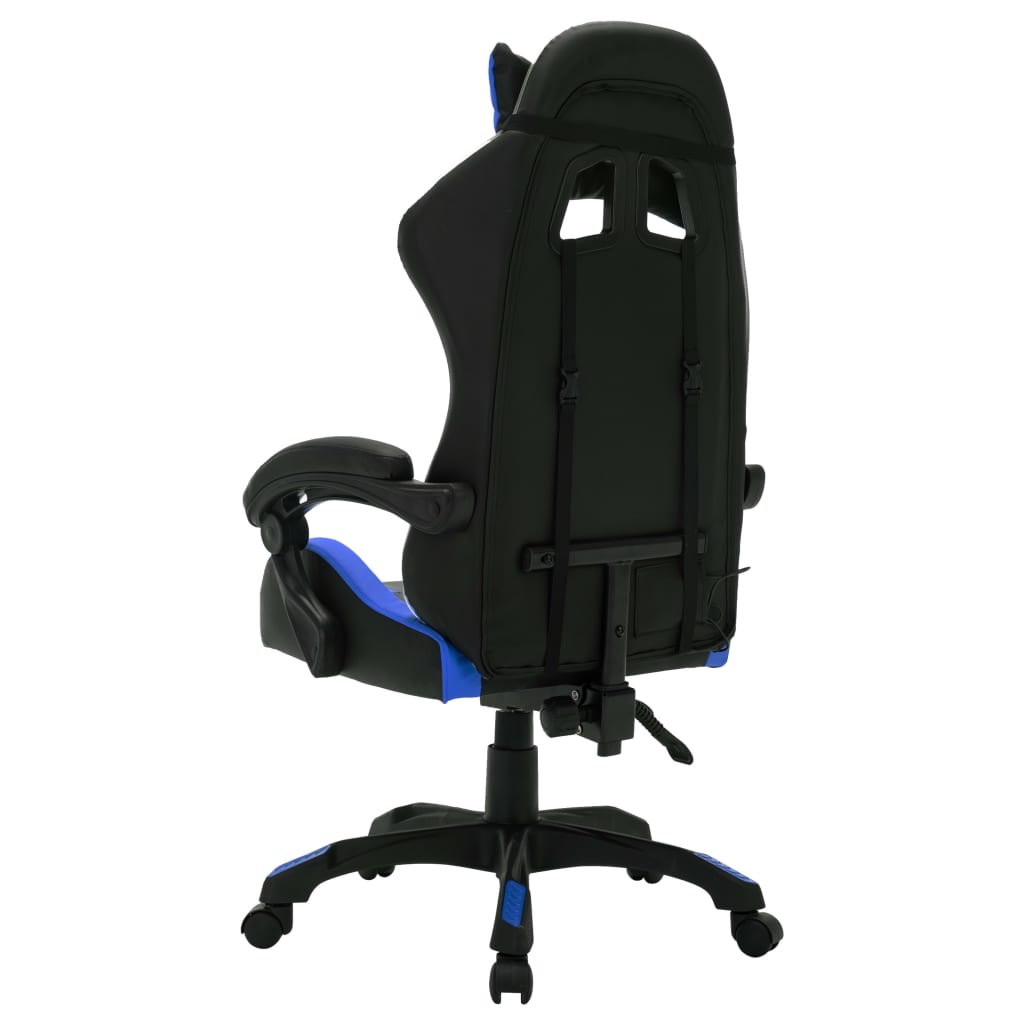 Gaming chair with RGB LED lights blue and black faux leather