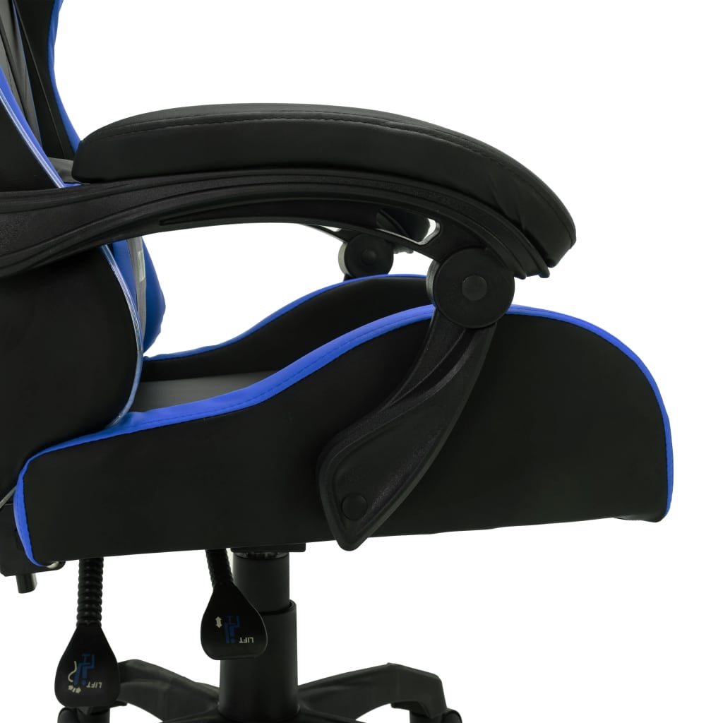 Gaming chair with RGB LED lights blue and black faux leather