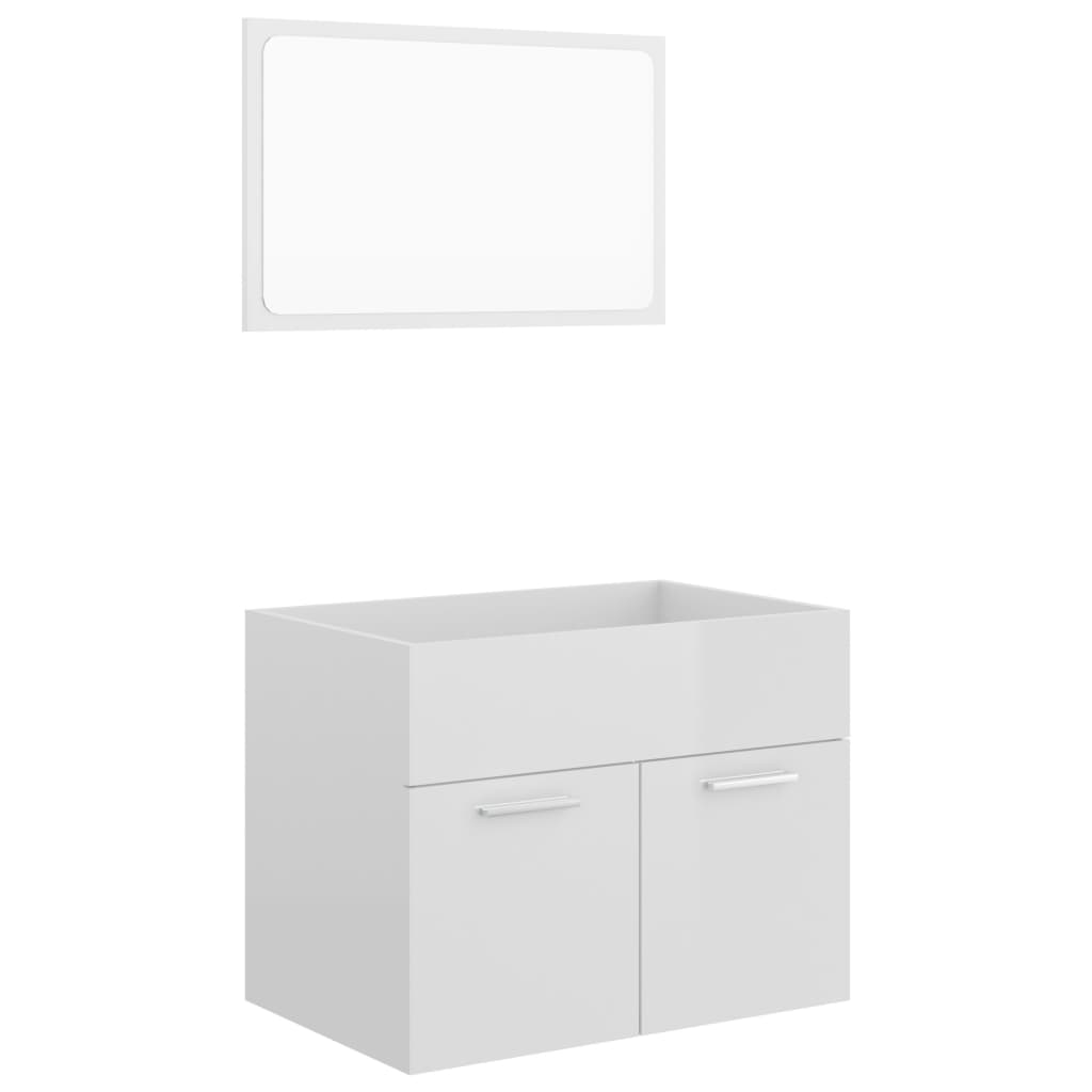2 pcs. Bathroom furniture set high-gloss white wood material