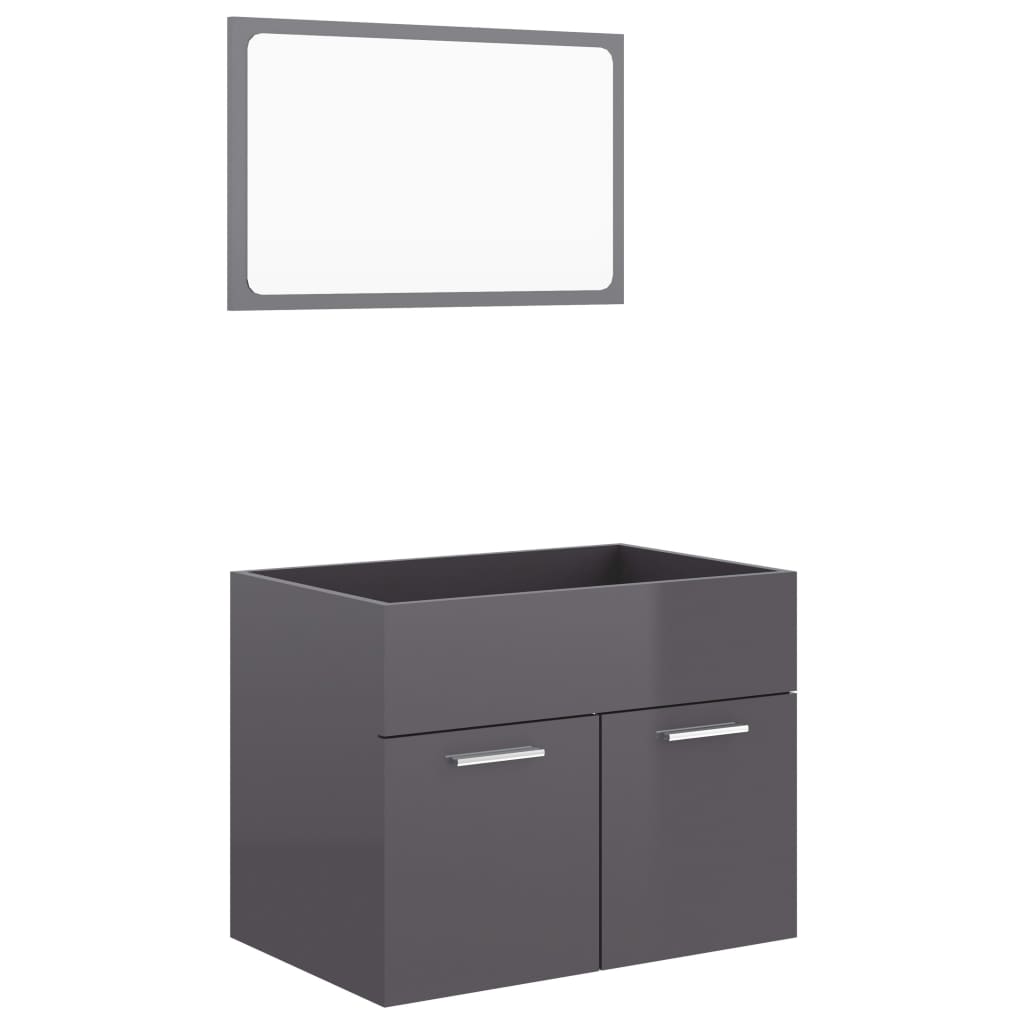 2 pcs. Bathroom furniture set in high-gloss gray wood material