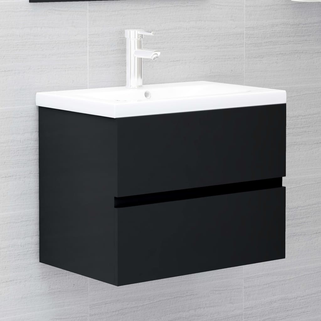 2 pcs. Bathroom furniture set black wood material
