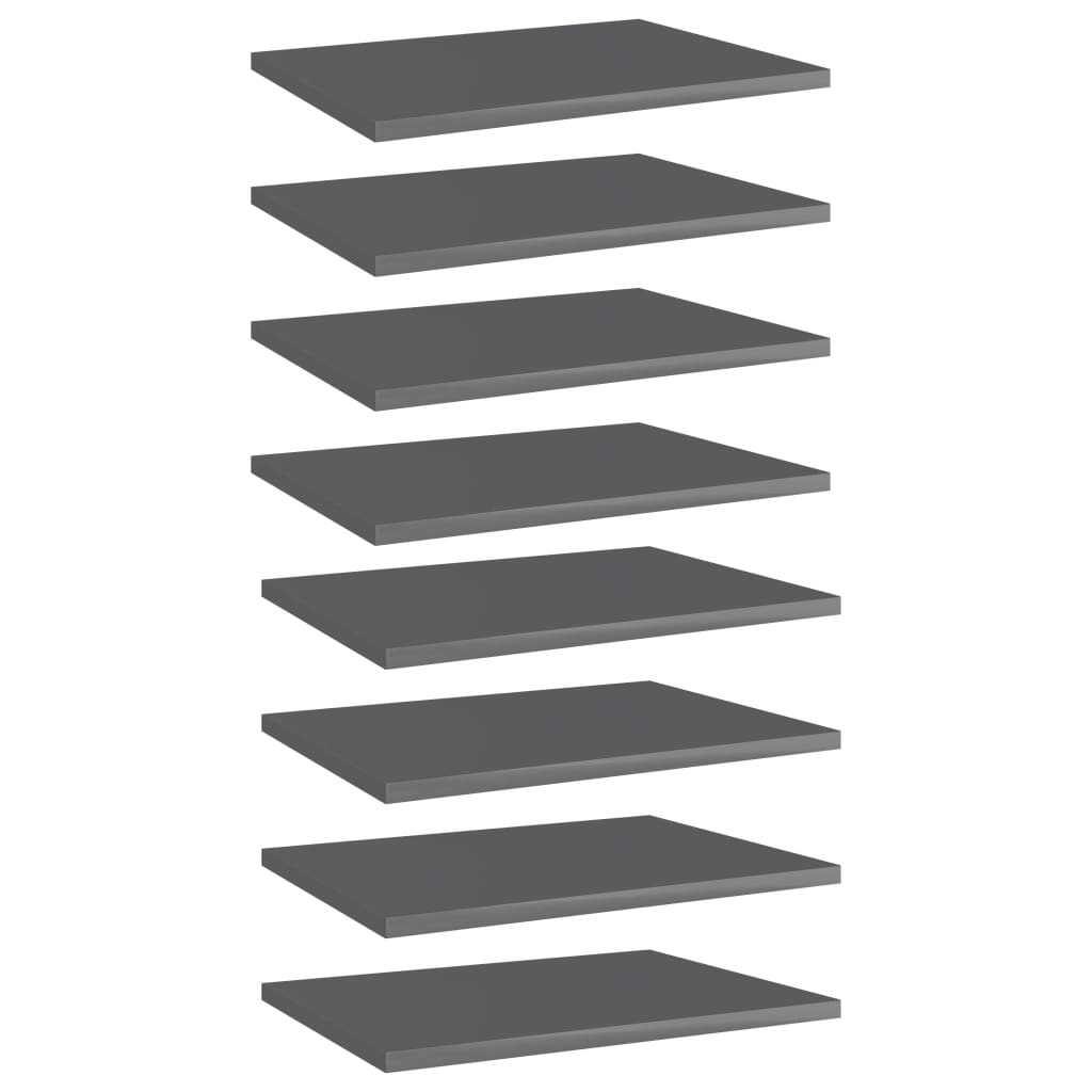 Bookcase boards 8 pieces. High-gloss gray 40x30x1.5 cm