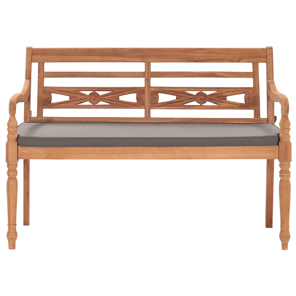 Batavia bench with dark gray cushion 120 cm solid teak wood