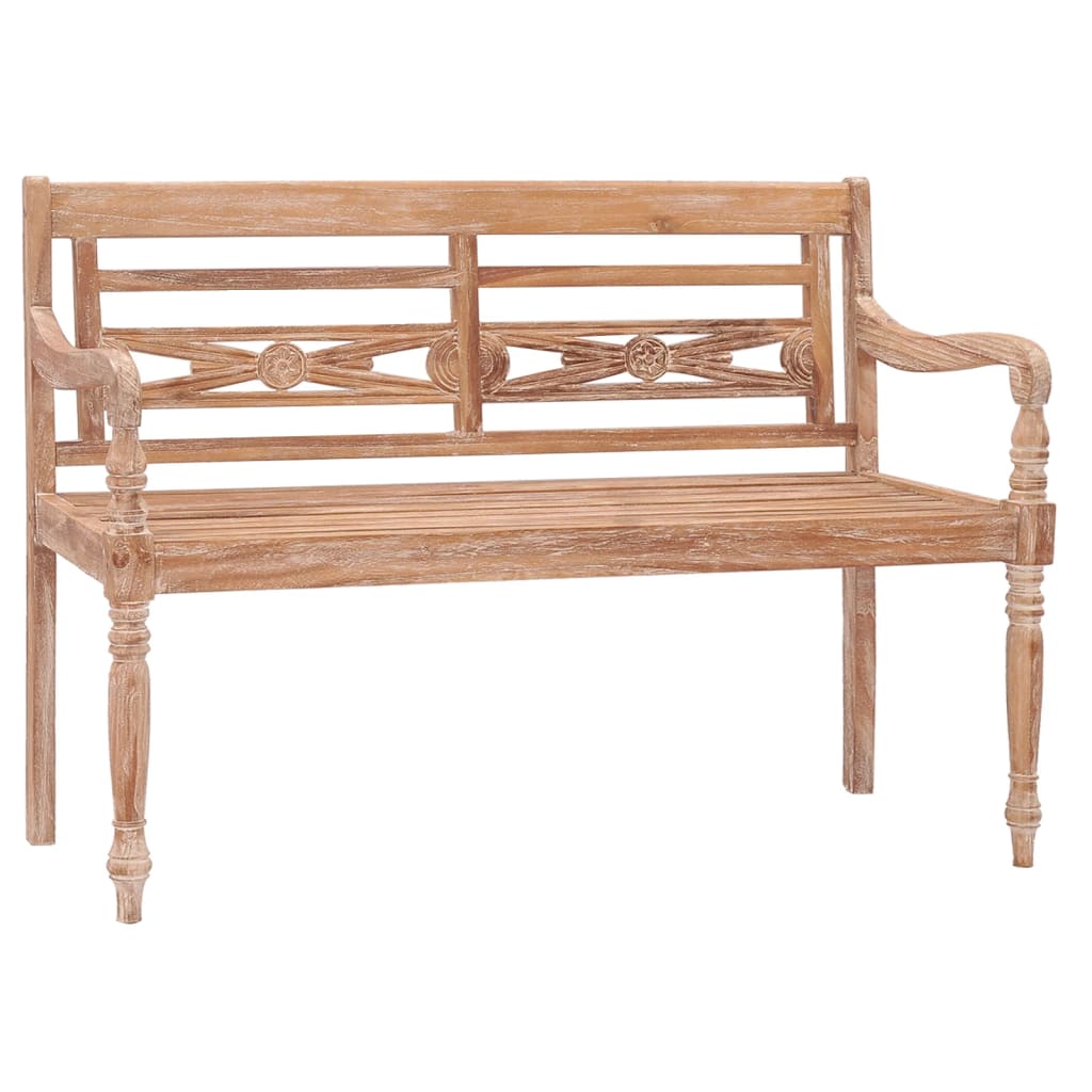 Batavia bench 120 cm whitewashed solid teak wood