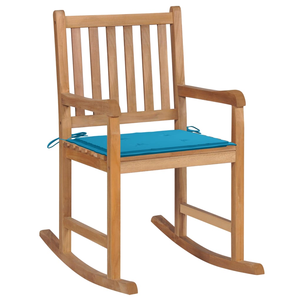Rocking chair with blue cushion solid teak wood