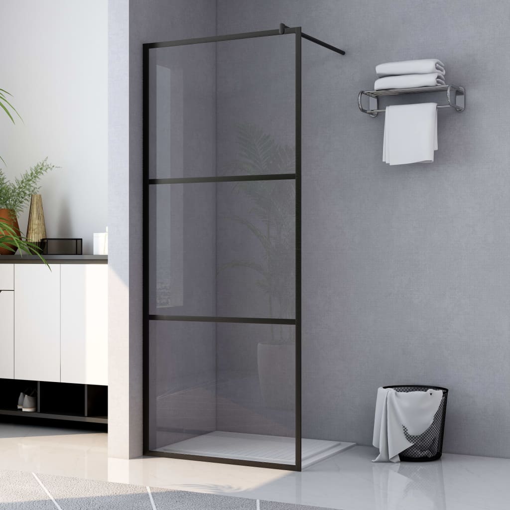 Shower screen for walk-in showers ESG clear glass black 80x195 cm