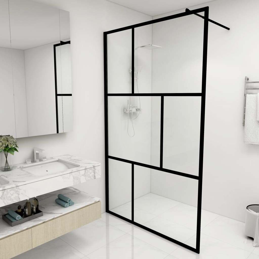 Duschwand für Begehbare Duschen mit Hartglas Schwarz 115x195 cm