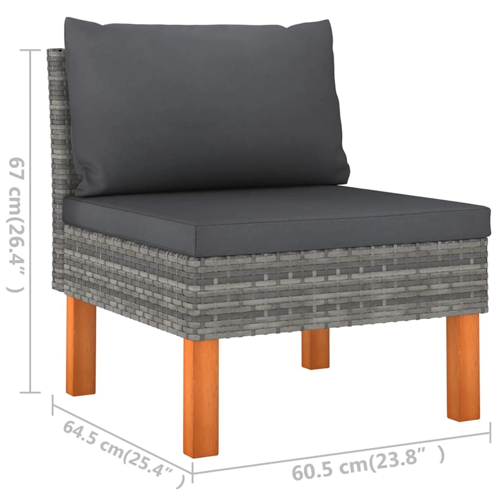 5 pcs. Garden Lounge Set with Cushions Poly Rattan Gray