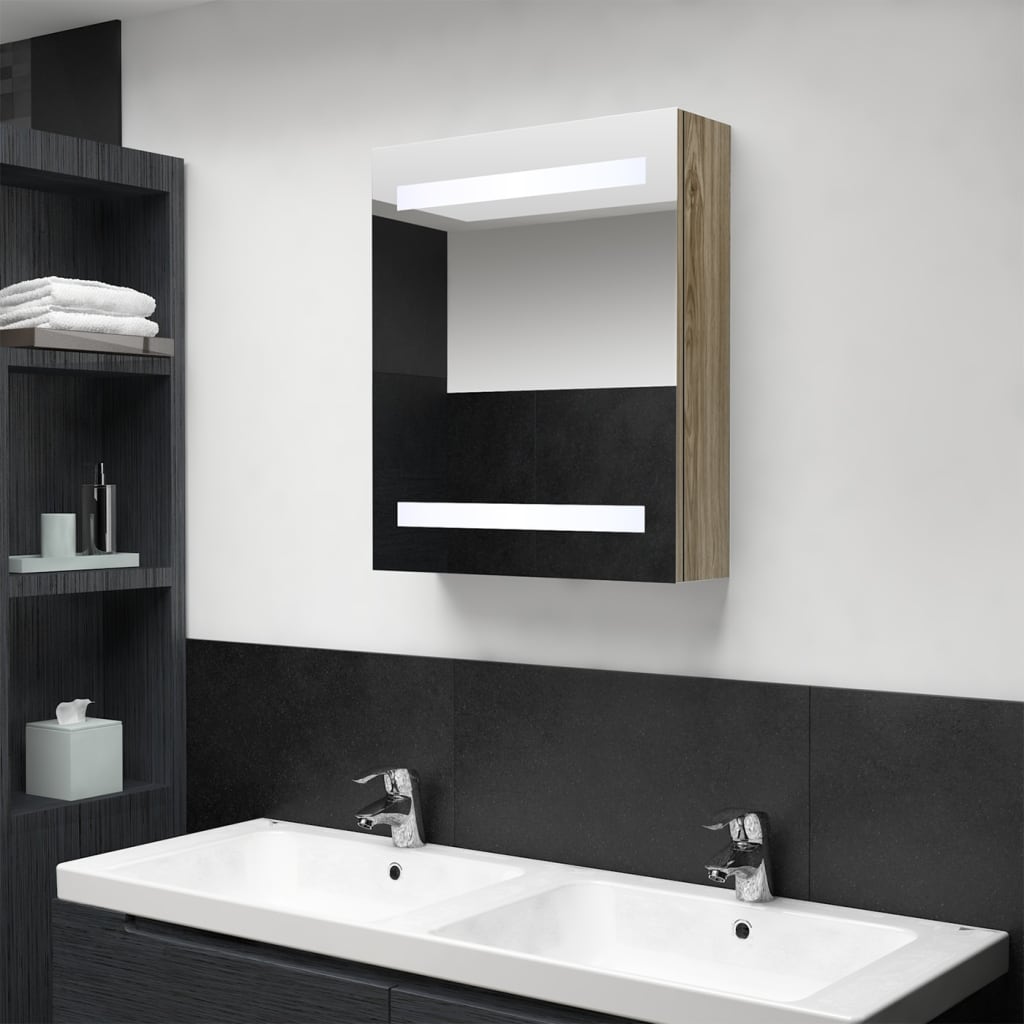 LED bathroom mirror cabinet oak look 50x14x60 cm