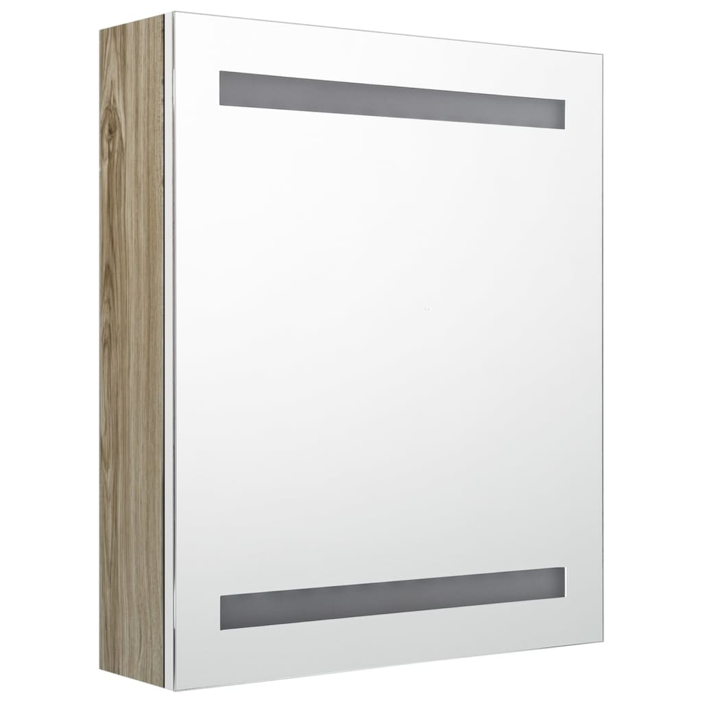 LED-Bad-Spiegelschrank Weiß und Eichen-Optik 50x14x60 cm