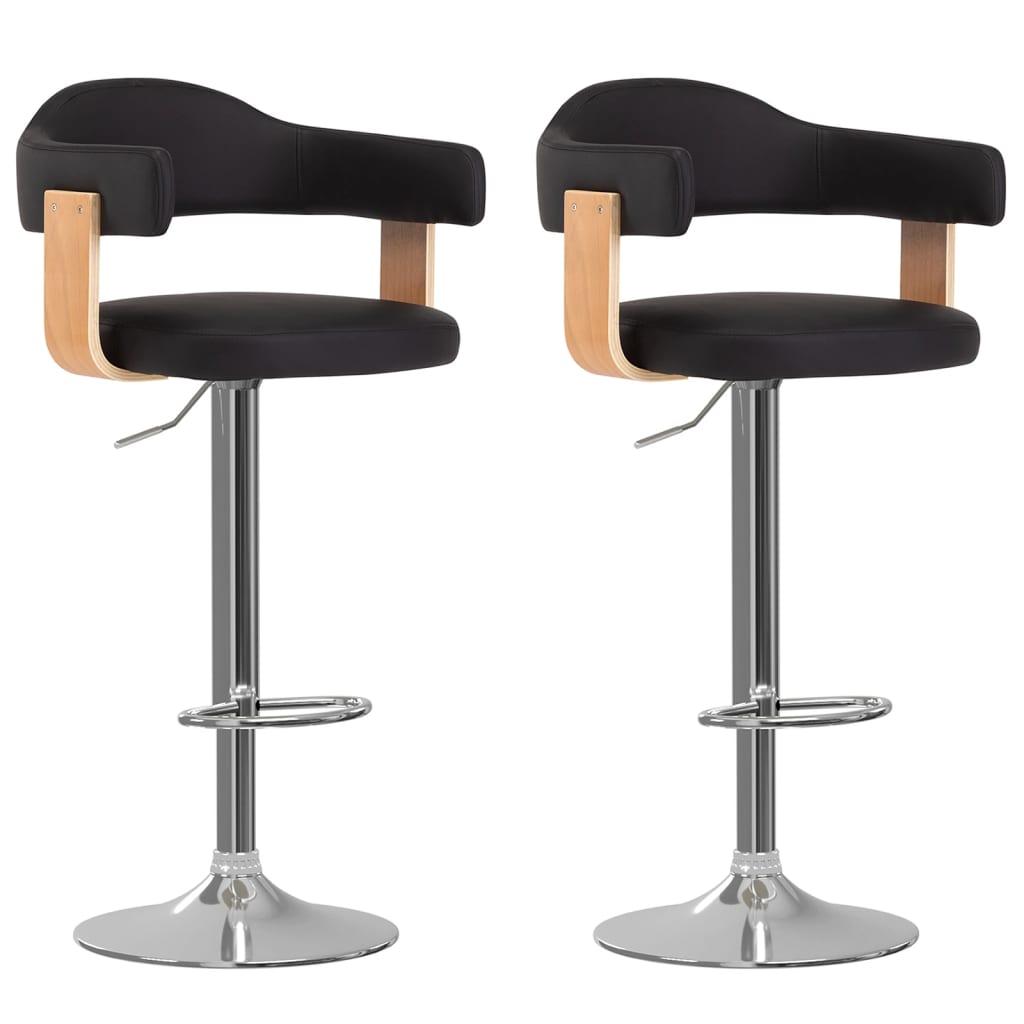 Bar stools 2 pcs. Black bentwood and faux leather