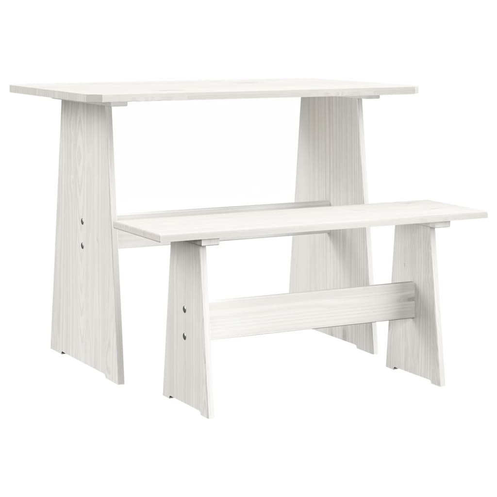 Dining table with bench white solid pine wood