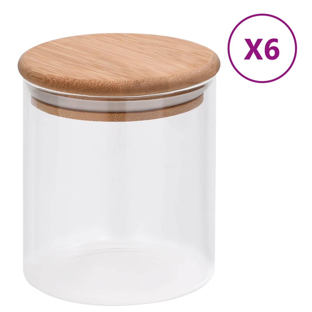 Storage jars with bamboo lids 6 pieces 600 ml