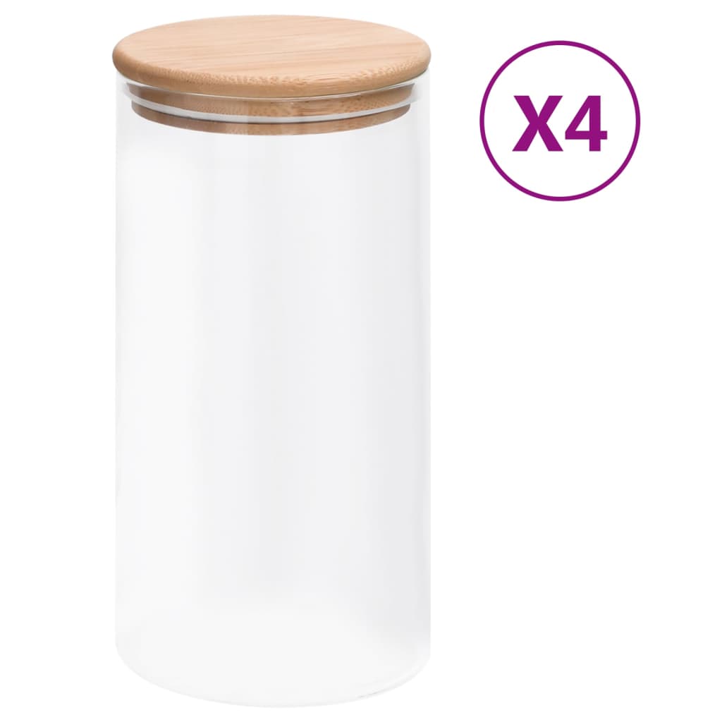 Storage jars with bamboo lids 4 pieces 1200 ml