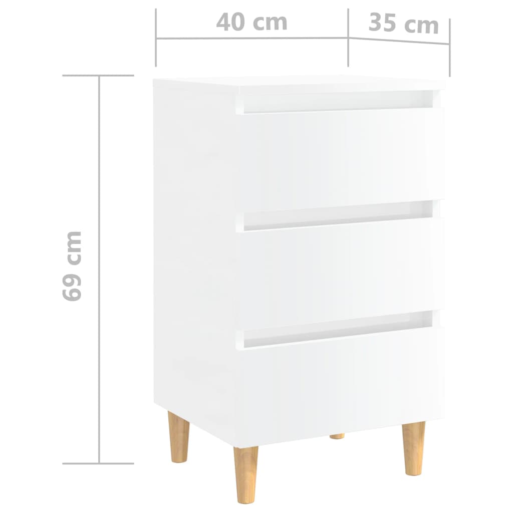 Nachttisch mit Massivholz-Beinen Hochglanz-Weiß 40x35x69 cm
