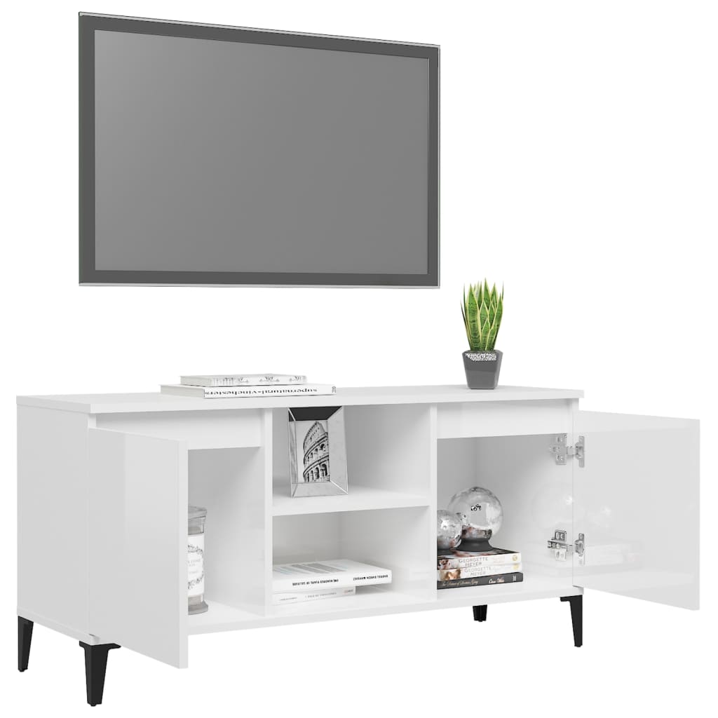 TV-Schrank mit Metallbeinen Hochglanz-Weiß 103,5x35x50 cm