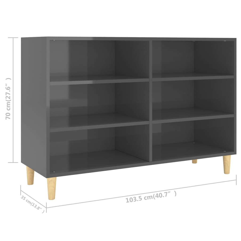 Sideboard high-gloss gray 103.5x35x70 cm made of wood