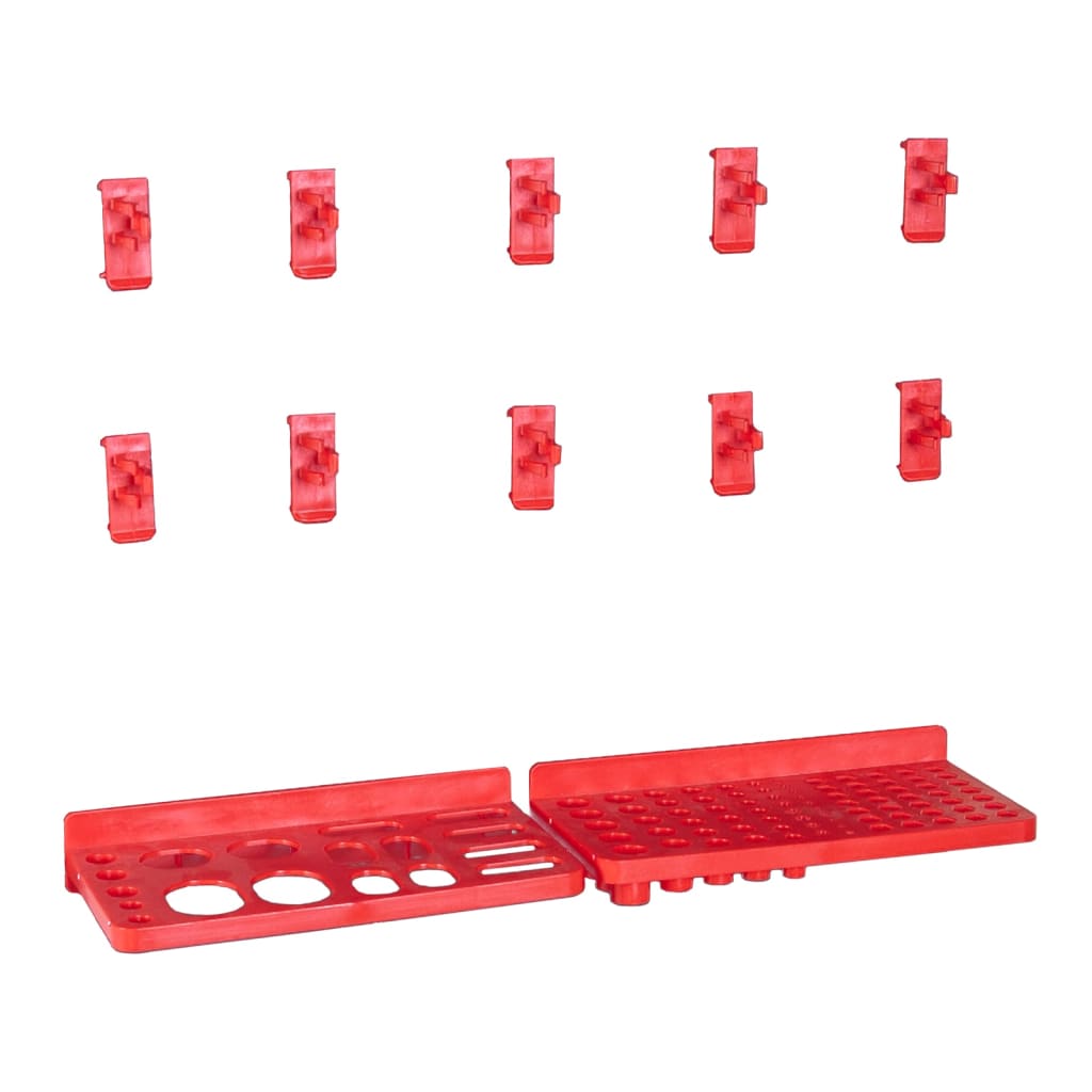 141 pieces Tool wall with visible storage boxes red and black